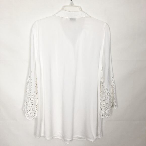 Cafe Marrakesh Womens Top Medium Eyelet Flared Sleeve Boho Cottagecore Beachy - Picture 6 of 11
